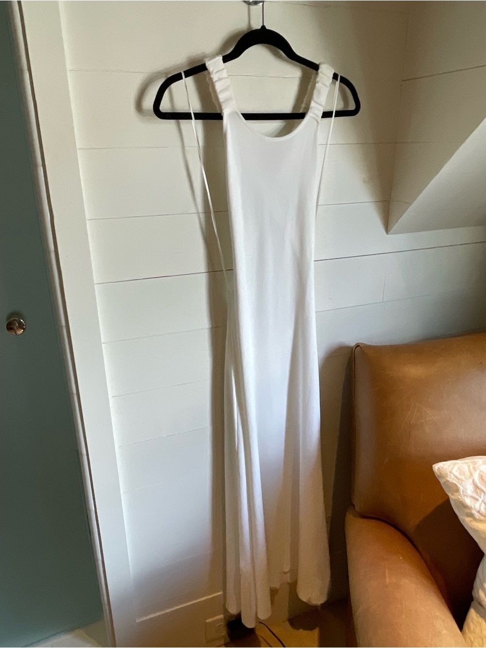 Moon River White Ruffled Strap Maxi Dress